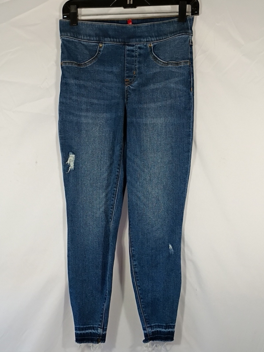 EUC SPANX Dark Blue Stretch Jeggings Subtle Distress Womens Sz Small Petite